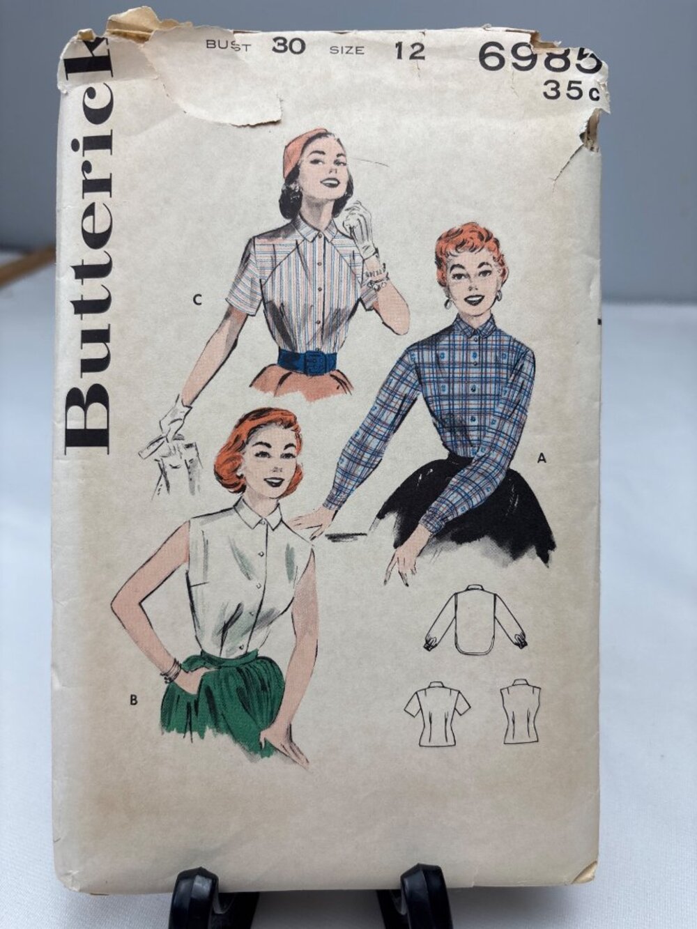 Butterick 6985 1950s Sewing Pattern Casual Shirt Size 12 Complete